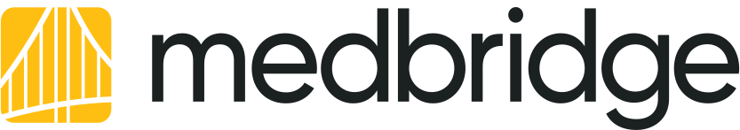 Medbridge logo with bold black text and a yellow stylized lines graphic on the left.